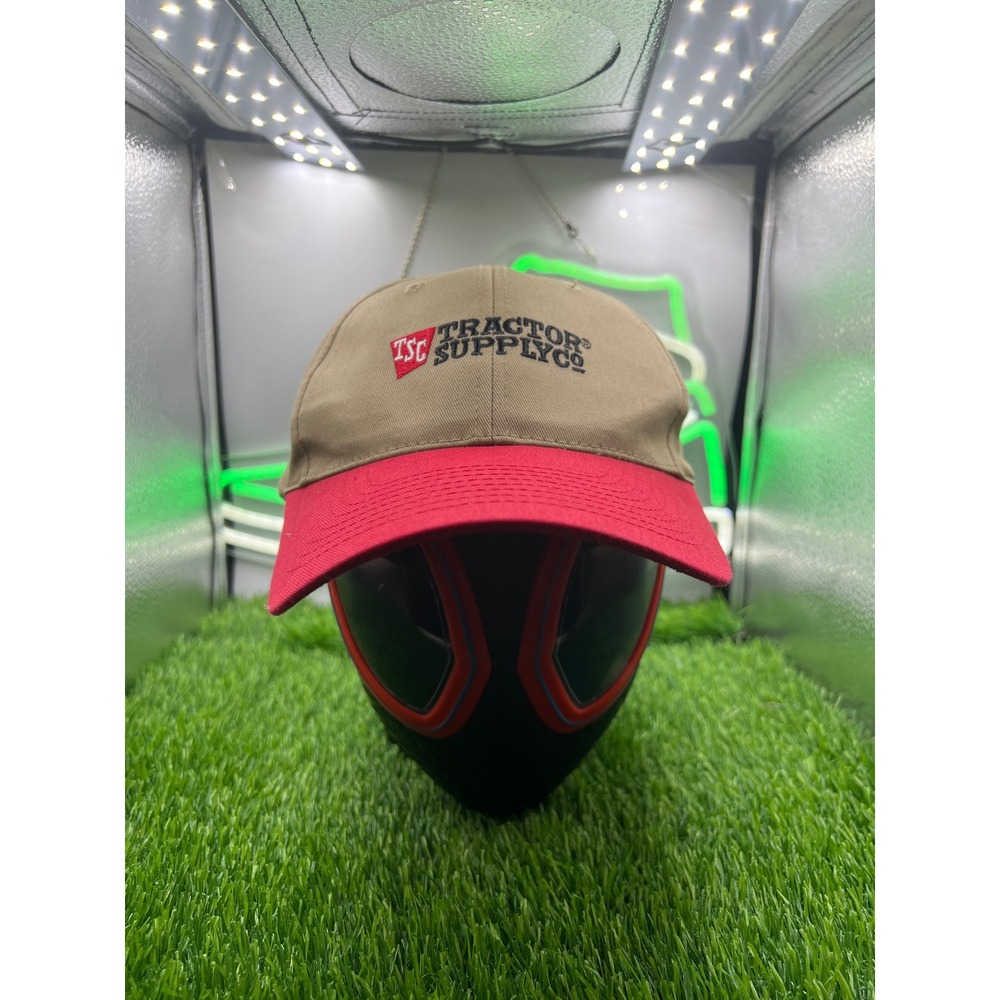 Tractor Supply Co TSC Baseball Cap Hat Tan Red Two Tone Adjustable Strapback Men